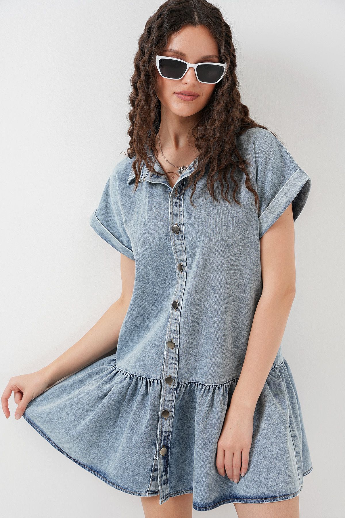 Bigdart-Rochie scurtă de denim pentru femei 2530 - Albastru 4