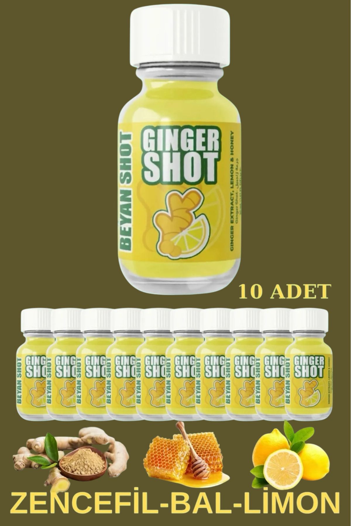 beyan herbs Ginger Shot Bağışıklık Desteği Enerji Arttırıcı (CAM ŞİŞE) 10 Adet