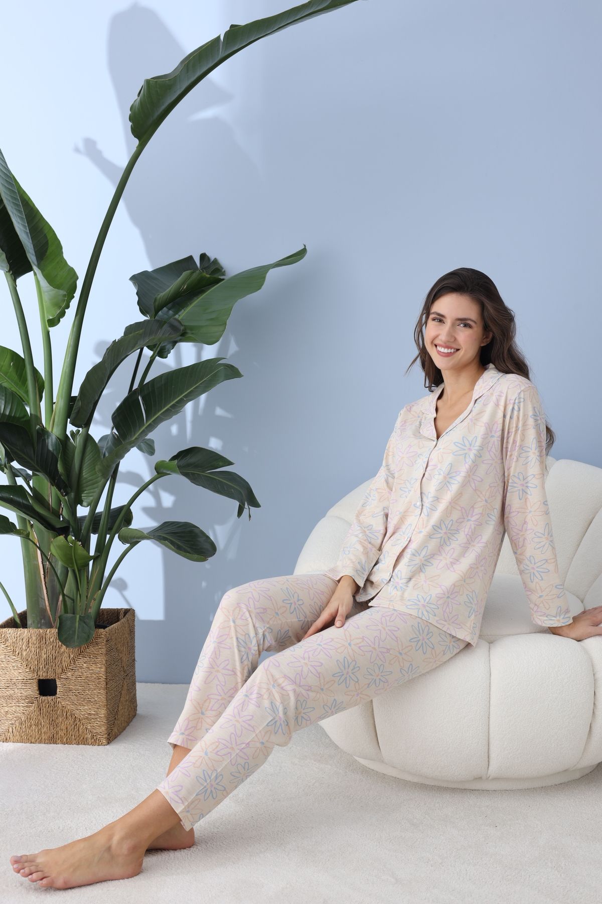 BEYAZTOPTAN-Quality Long Sleeve Combed Single Jersey Jacket Pajama Set 8