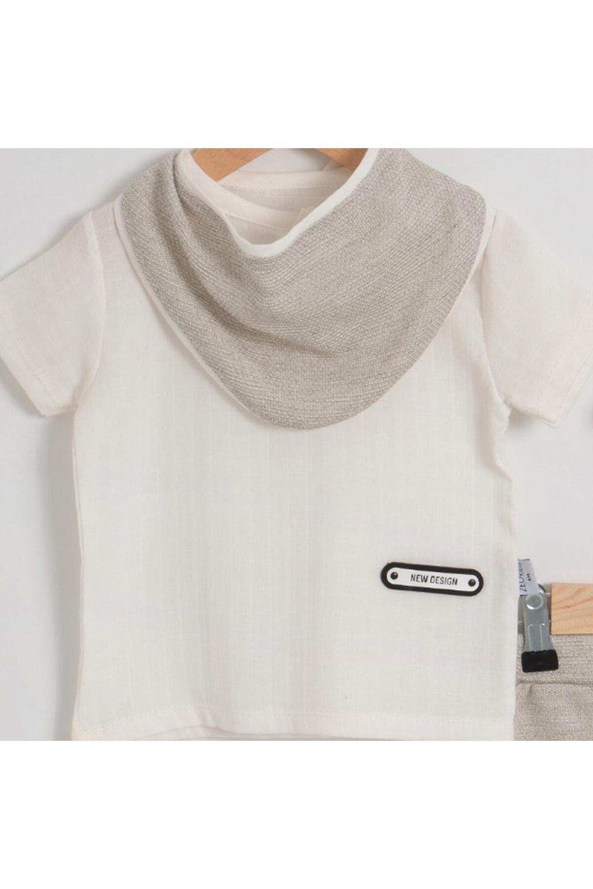 TRENDİMİZBİR-Unisex Cotton Scarf Beige Muslin Bottom Top Set 3