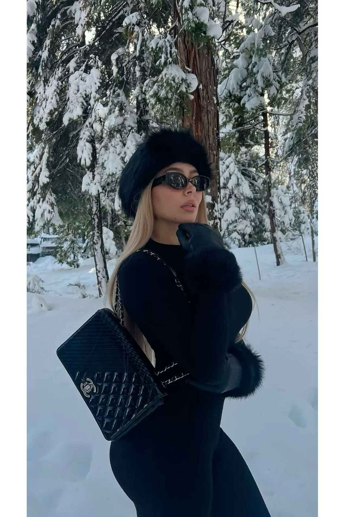 Luminos Butik-Черна дебела плюшена шапка - пухкава и топла зимна шапка Spk1141 3