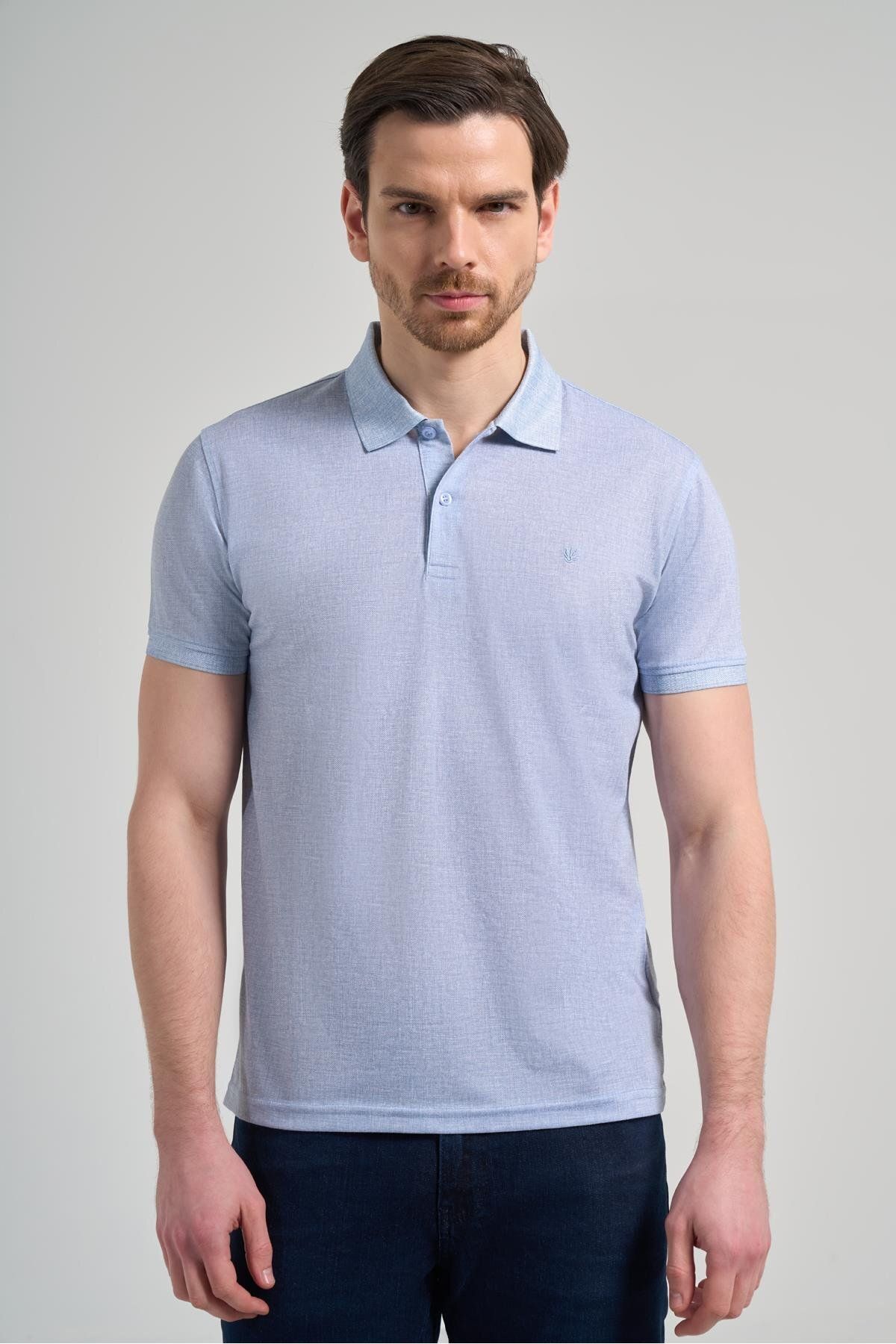 İmza-Blue Short Sleeve Printed Pique Polo Neck Slim Fit T-Shirt Without Pocket 1011250151 1