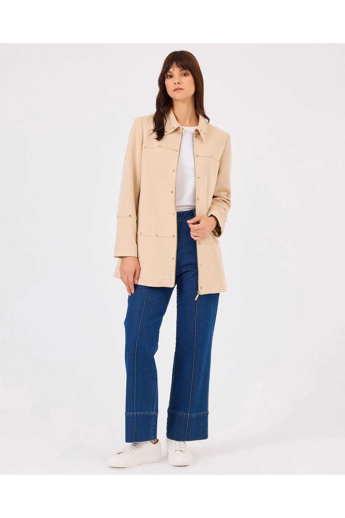 SCL-Zippered Stone Detailed Suede Jacket 4