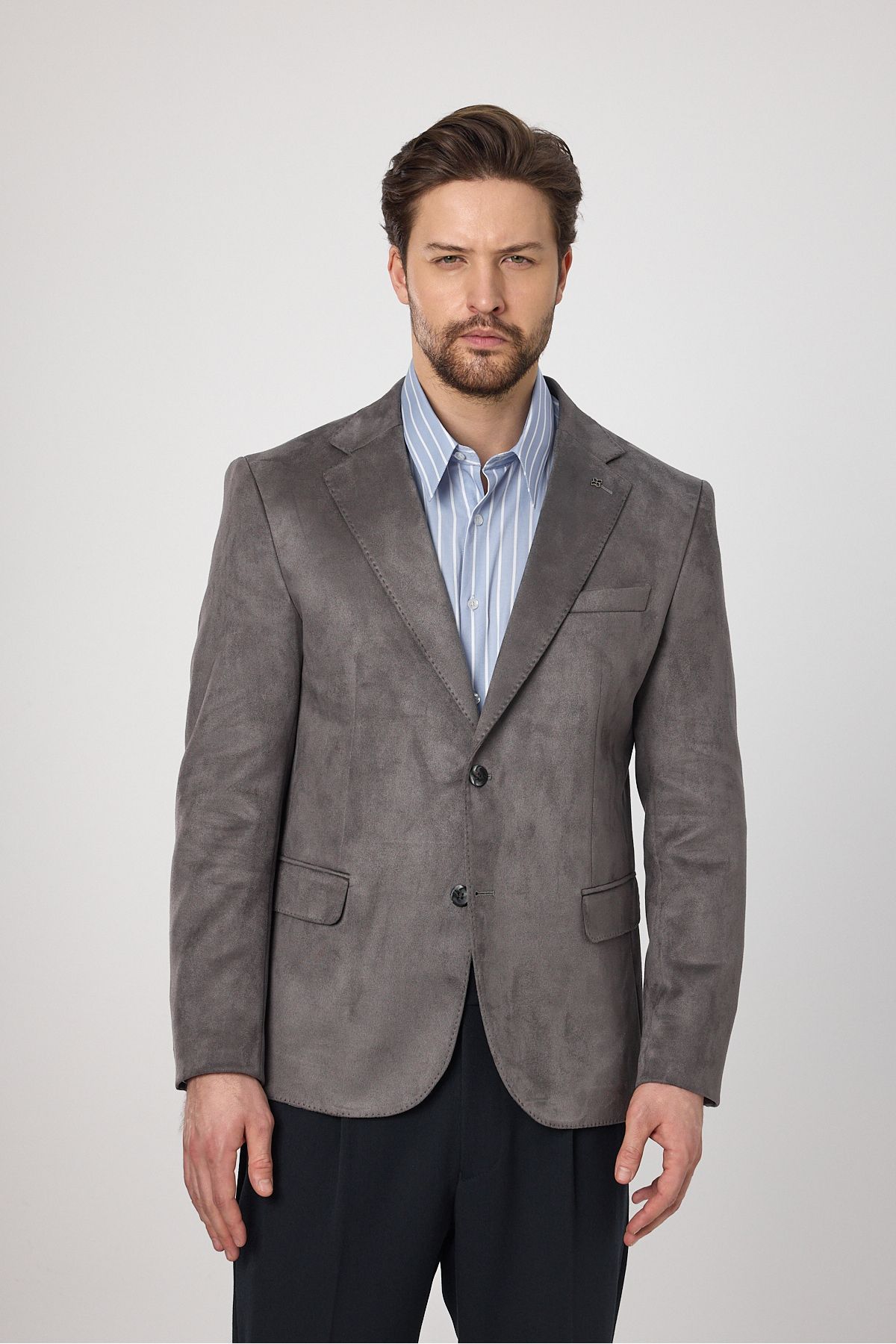 Frappoli-Bernando Gray Men's Suede Summer-Winter 4 Seasons Blazer Jacket 1