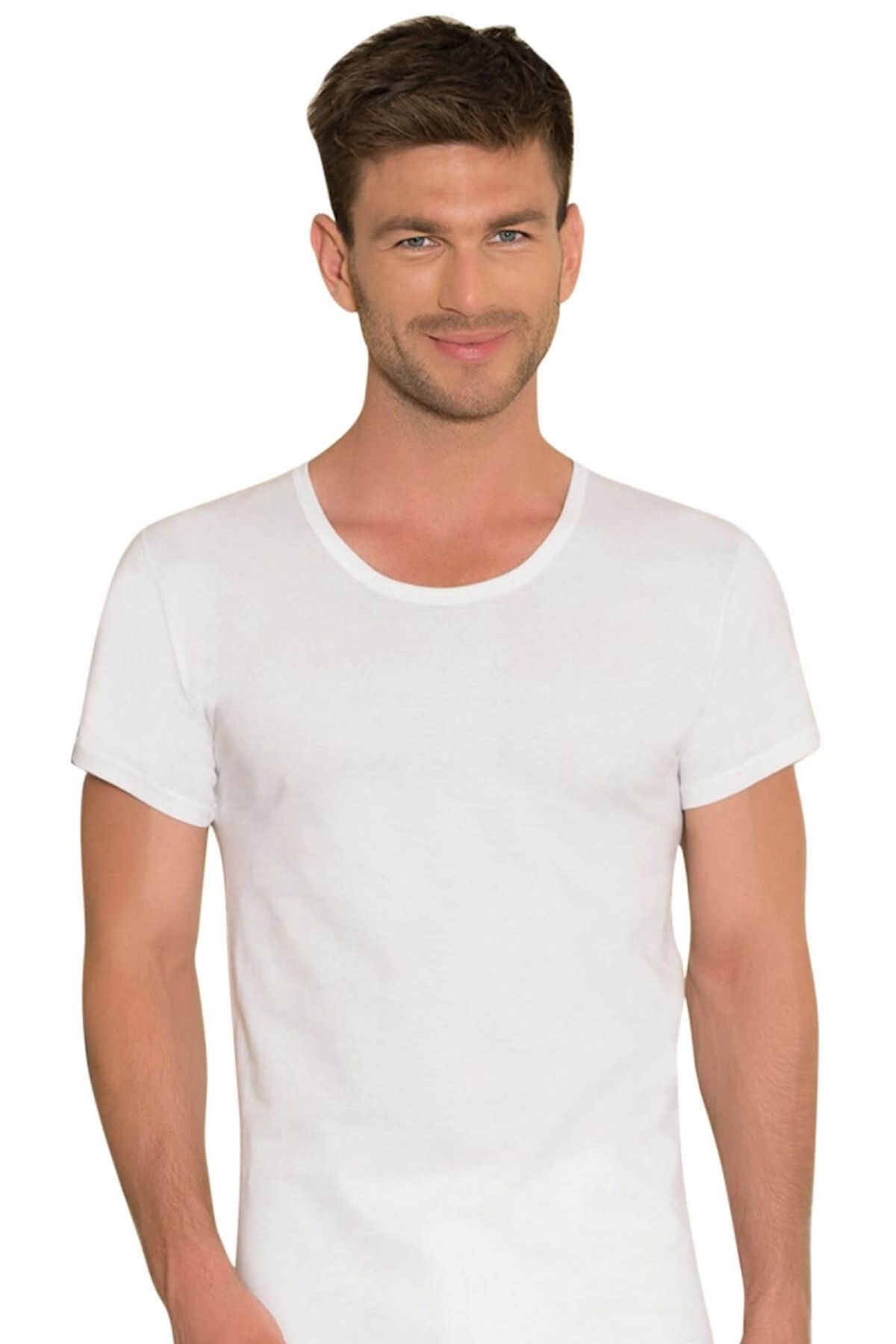 SheyMa Giyim SheyMa stl Beyaz Kısa Kollu Yuvarlak Yaka Erkek T-Shirt 0301