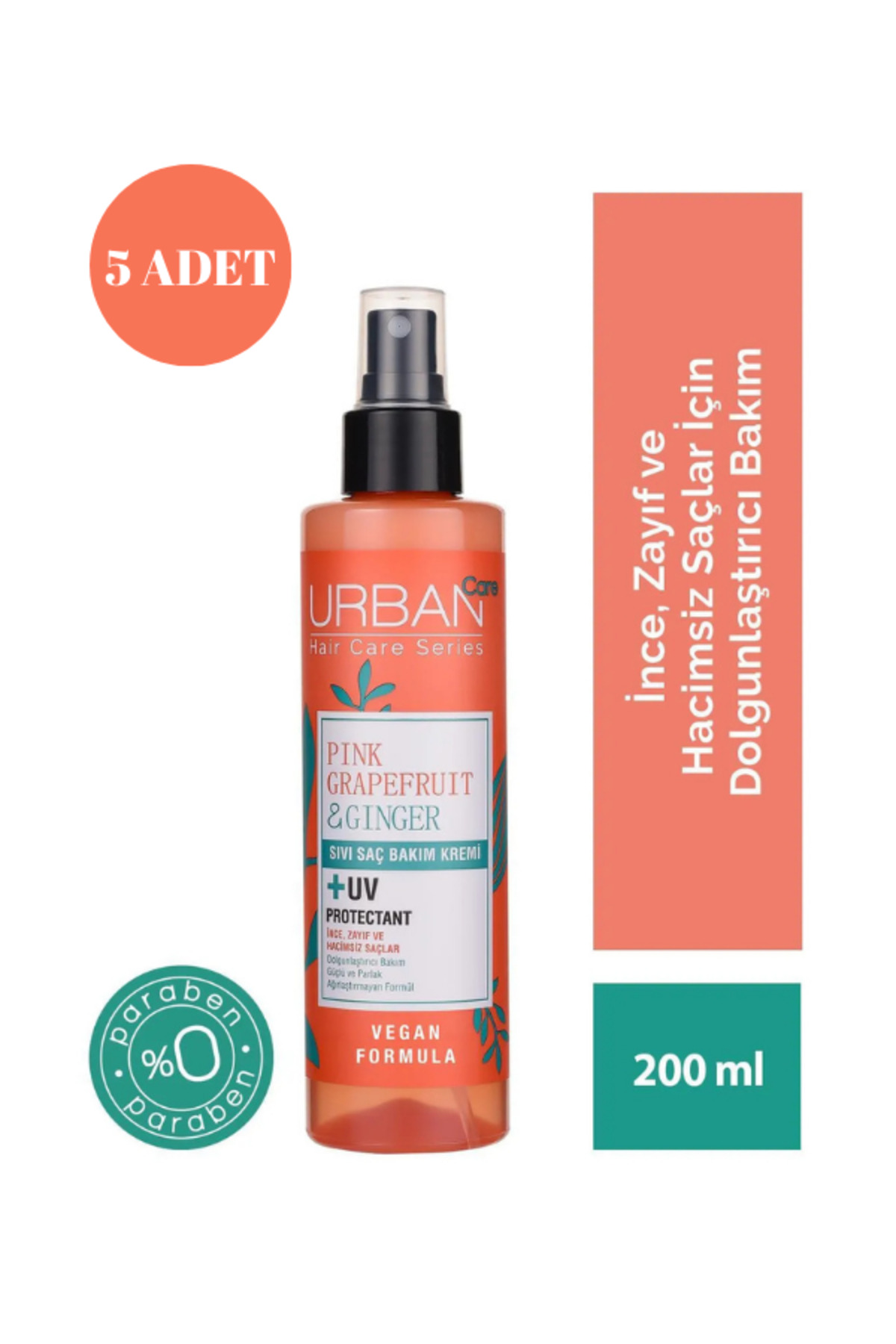 Urban Care Pink Grapefruit&ginger Dolgunlaştırıcı Sıvı Saç Bakım Kremi 200ml X5 ADET — 8680690703225x5