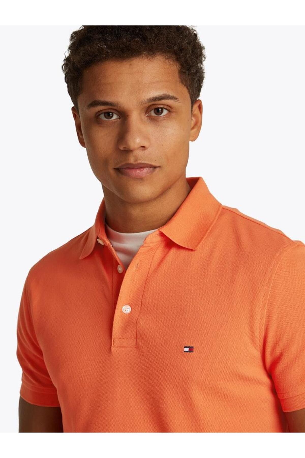 تی شرت یقه پولو نارنجی مردانه SLIM POLO CORE 1985 Tommy Hilfiger