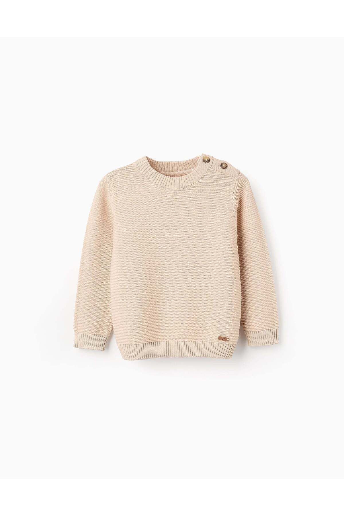 Ziddy-Knitted Jumper with Texture for Baby Boys, Beige 1