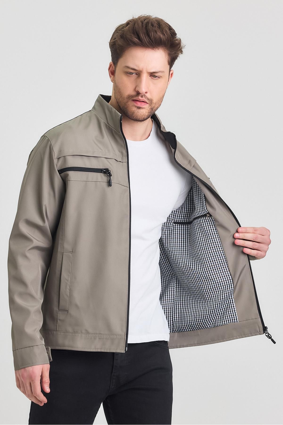 SİVAİST-Light Green Men's Cotton Polyester Blended Double Chest Zippered Water and Windproof Seasonal&Summer 2