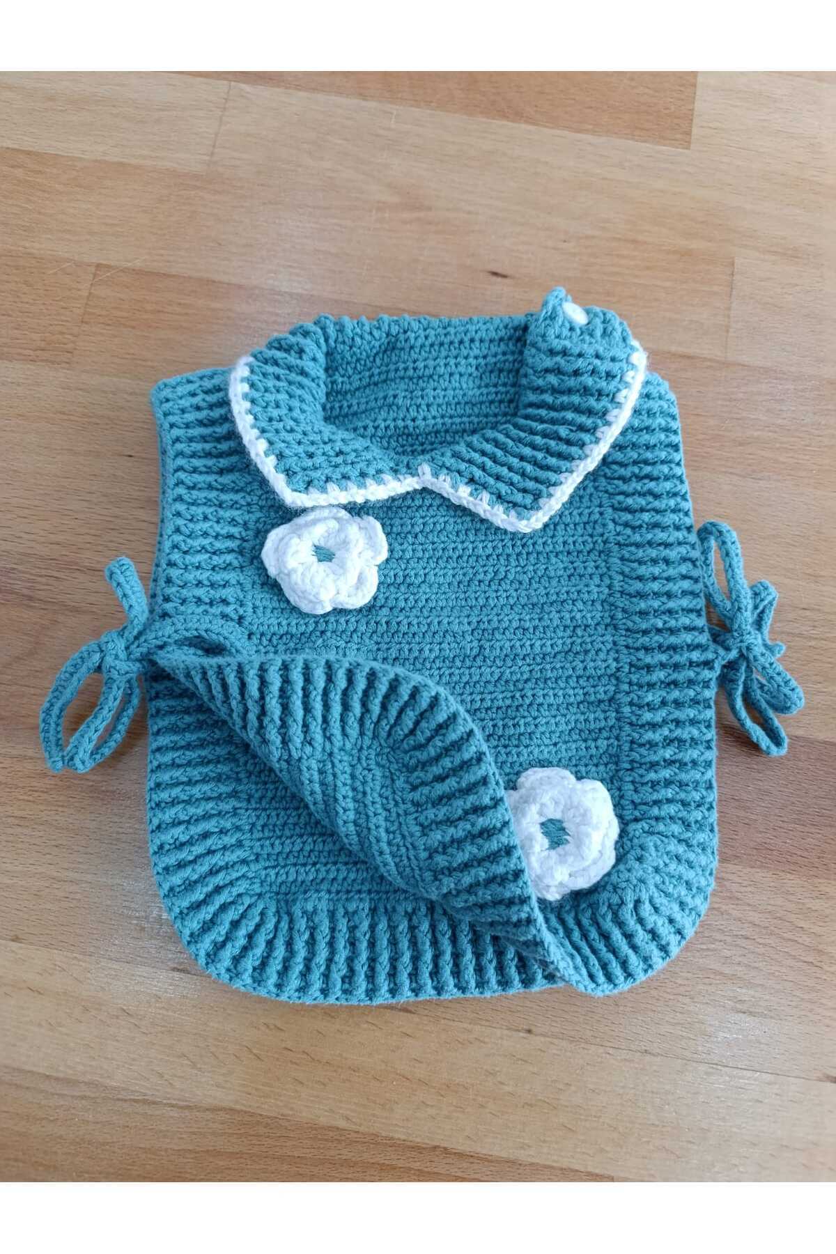 Merve ÖZTÜRK Bebek Organik Süveter Yandan Bağcıklı Yelek süveter kız bebek fotoğrafı 4 (önizleme)