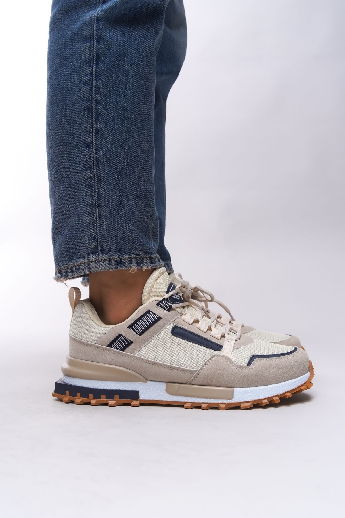 Riccon-Clernaith Men's Sneaker 0012X21 Beige Navy Blue 4