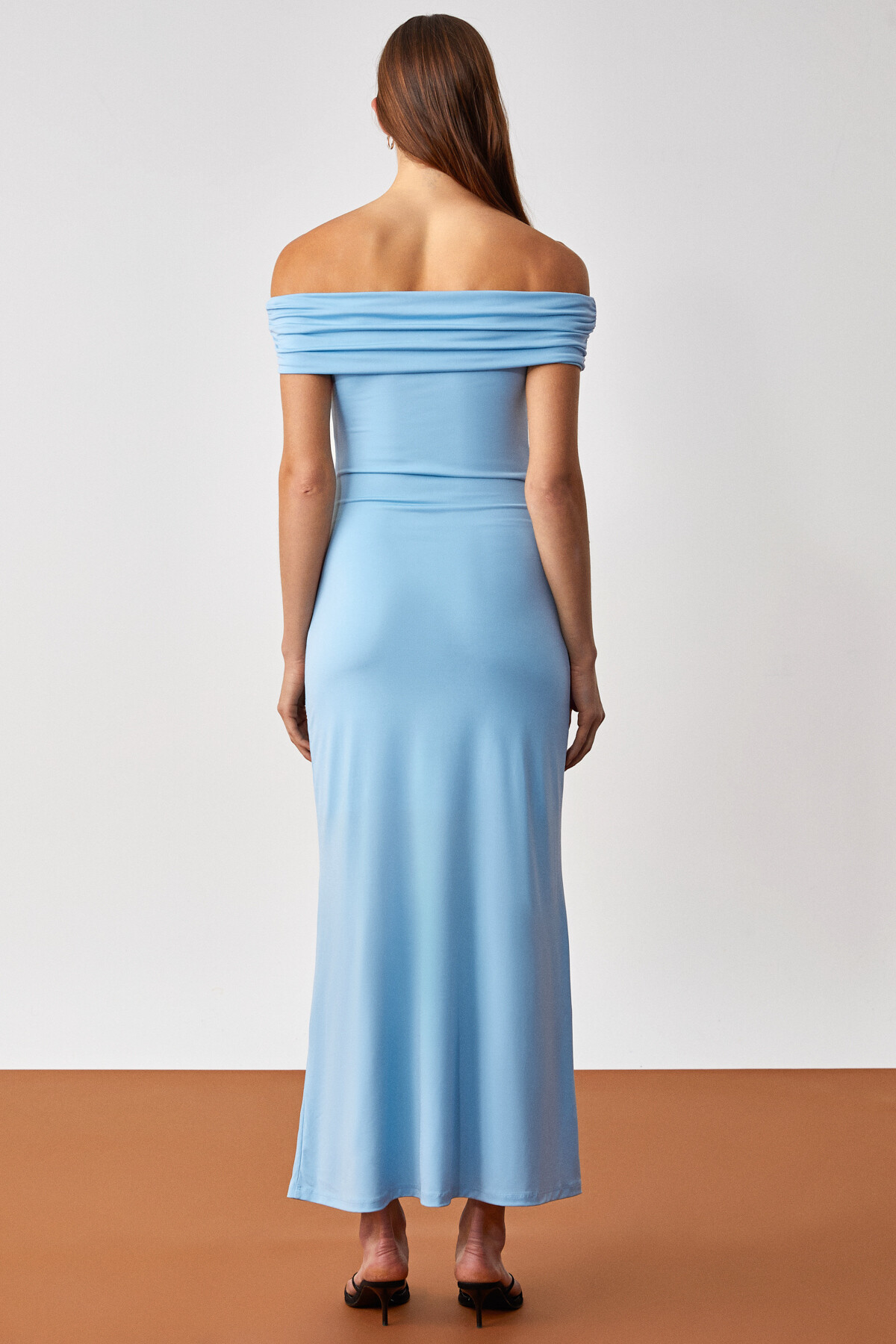 ETHIQUET  ANKALA Kadın Regular Kısa Kol Carmen Yaka Mavi Elbise - Görsel 6