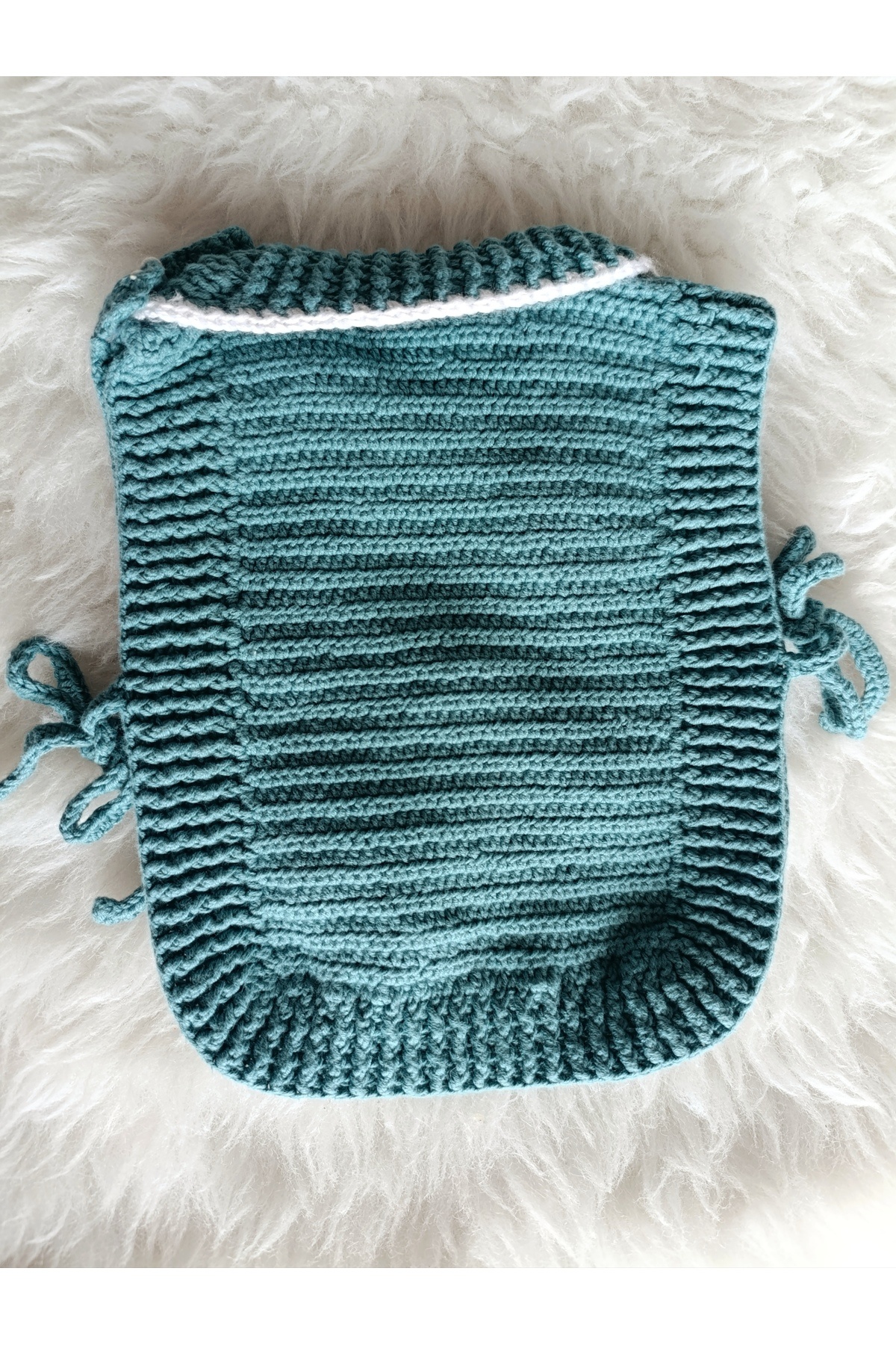 Merve ÖZTÜRK Bebek Organik Süveter Yandan Bağcıklı Yelek süveter kız bebek fotoğrafı 6 (önizleme)