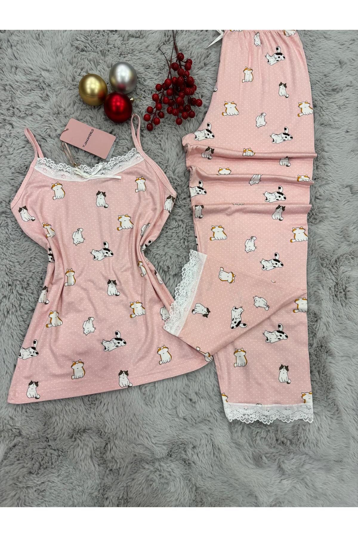 pijamaworld-Six Long Viscose Soft Fabric Pajama Set with Rope Straps 3