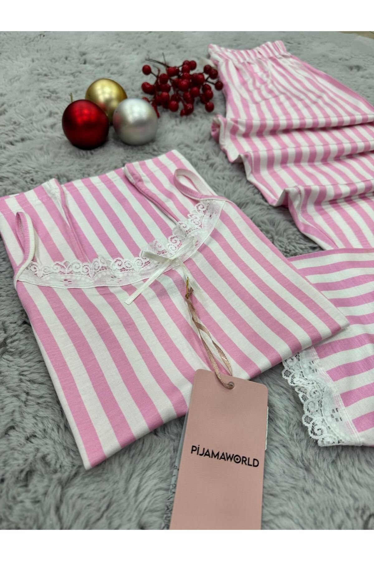 pijamaworld-Six Long Viscose Soft Fabric Pajama Set with Rope Straps 6