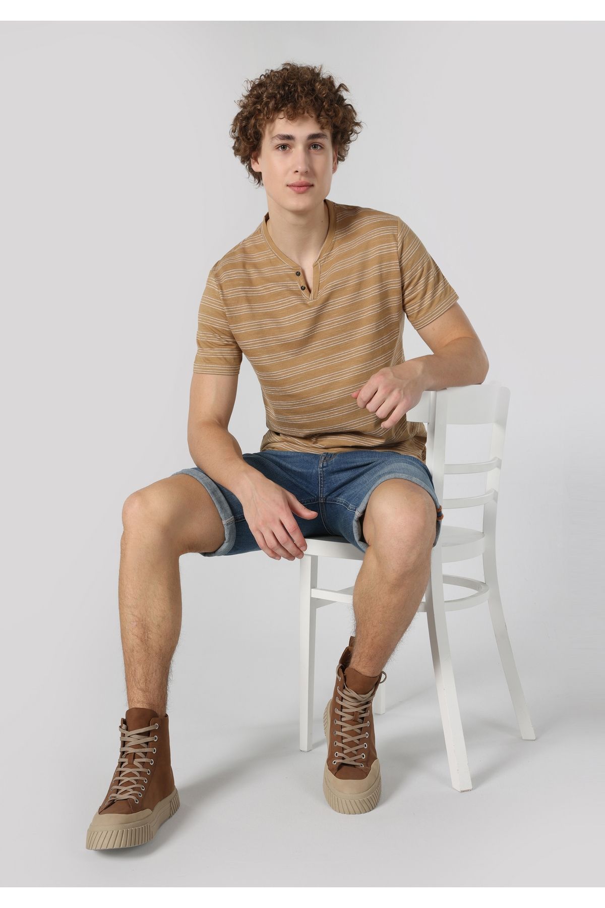 Colin's-Regular Fit Round Neck Striped Men's Beige Short Sleeve T-Shirt Cl 1062865 3