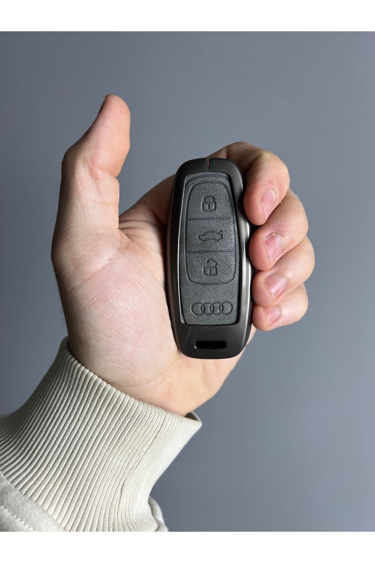 Luxe Aksesuarr Audi Smart yeni Kasa A6 C8 4K A8 Q8 D5 4N Q7 Koruma Anahtar Kumanda Metal Kılıfı 3 Buton Deri Gri