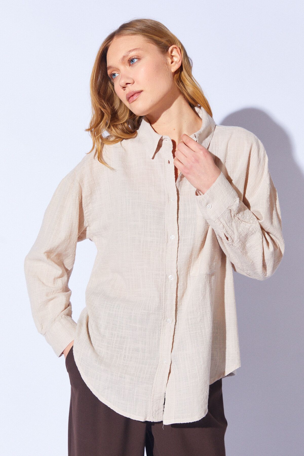 Manche-Women's Soft Textured Viscose Linen Shirt - Natural Mks 1610013 -1 1