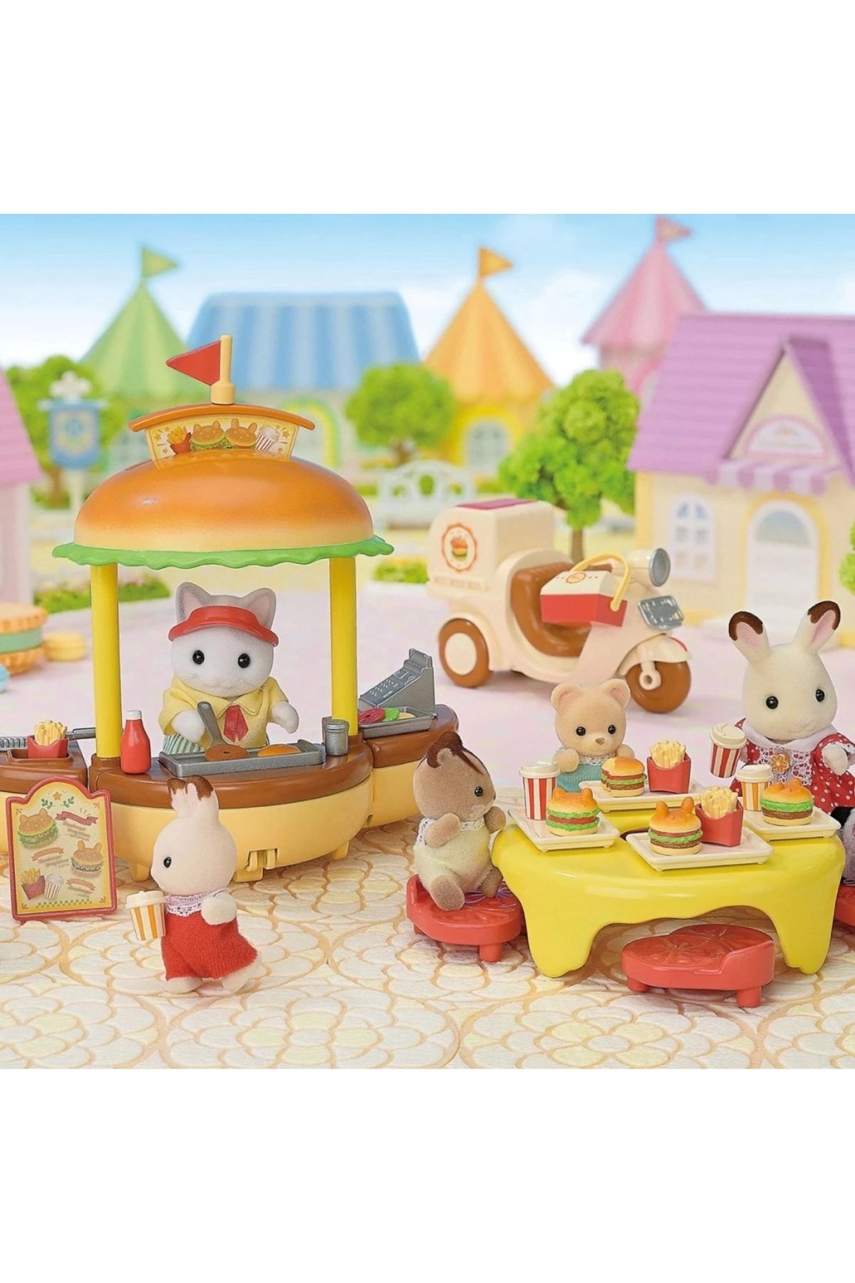 KdrElektronik-Sylvanian Families Hamburger Stand Pretend Play Set with Cute Figures 4