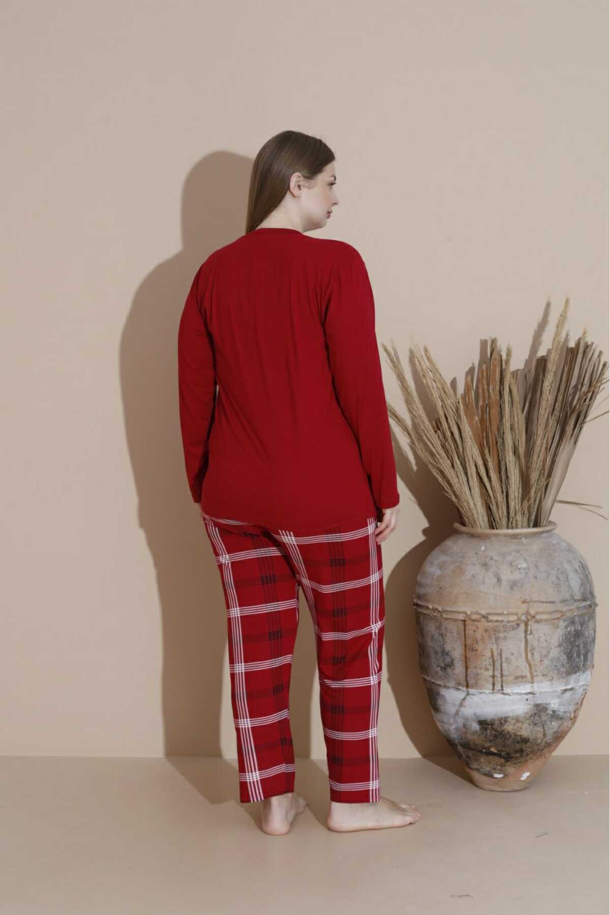 Temporium-Women's Plus Size Curve Milan Fabric Printed Pattern Long Sleeve Bamboo Pajamas Set 4