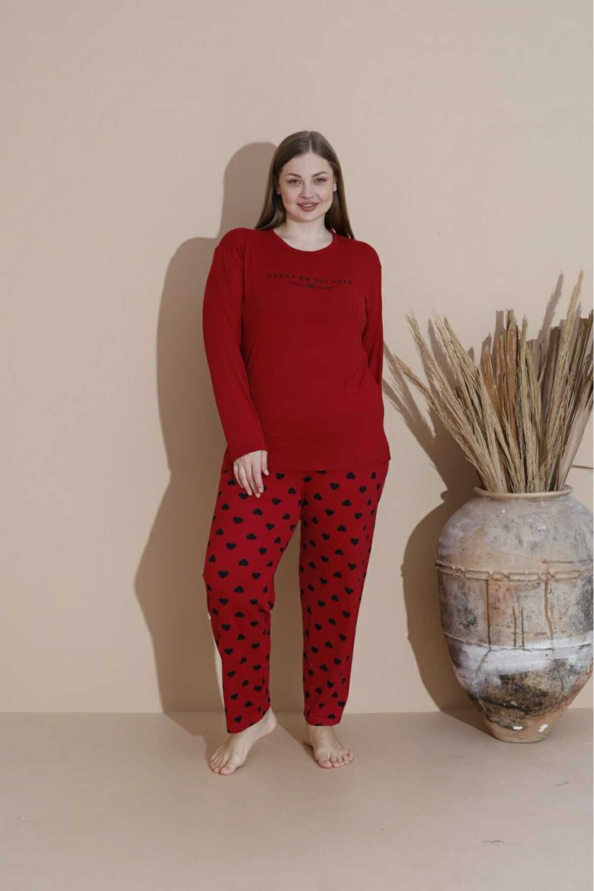 Temporium-Women's Plus Size Curve Milan Fabric Printed Pattern Long Sleeve Bamboo Pajamas Set 2