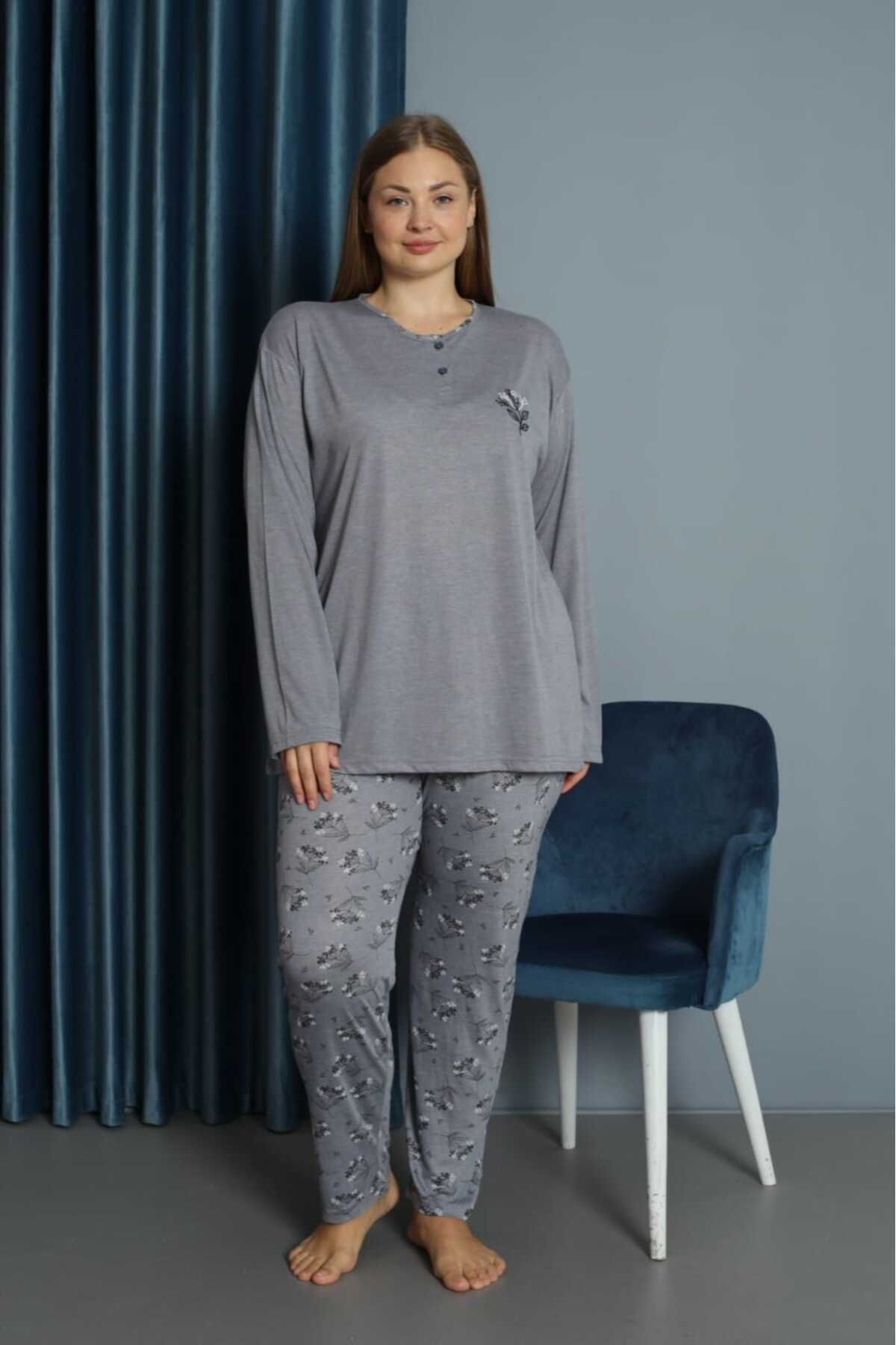 pijamakeyfi-Women's Plus Size Stretchy Viscose Pajama Set 1