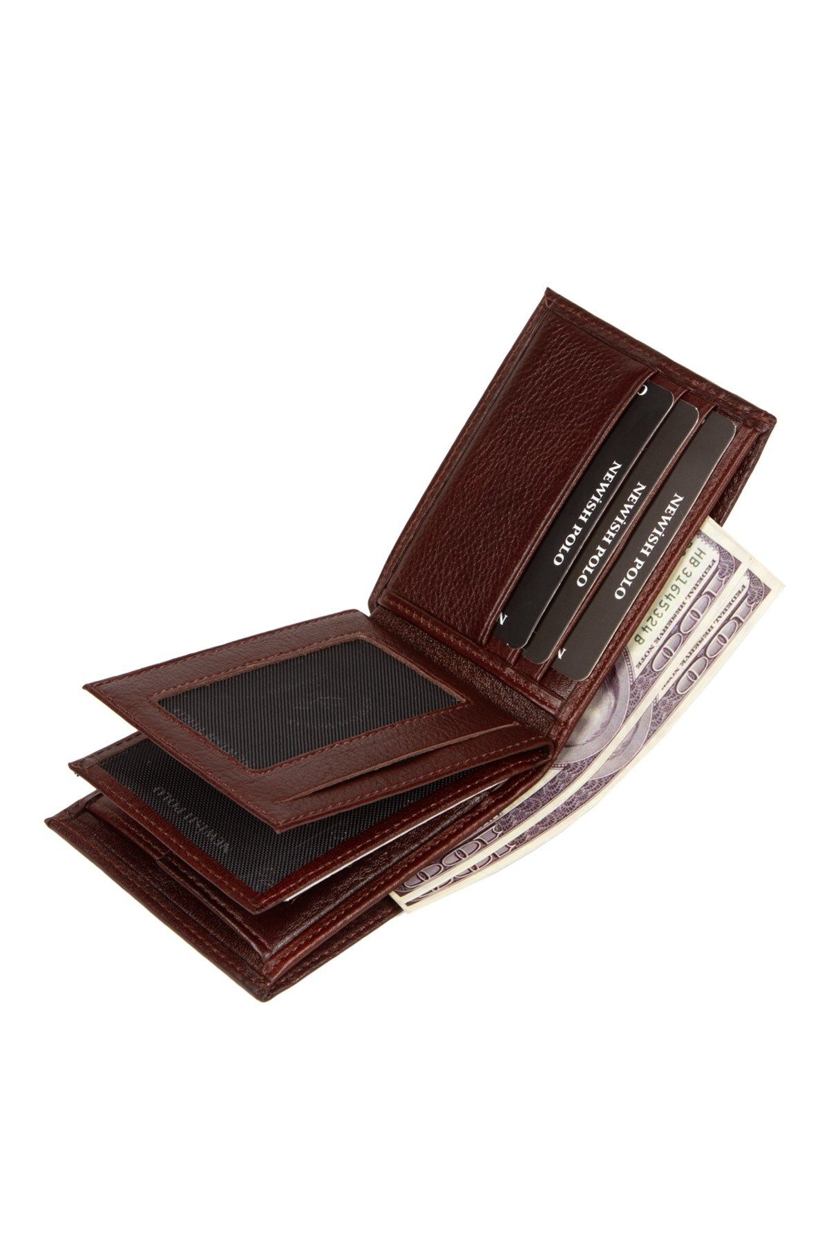 کیف پول مردانه چرمی واقعی و کارت مقدس قهوه ای Newish Polo