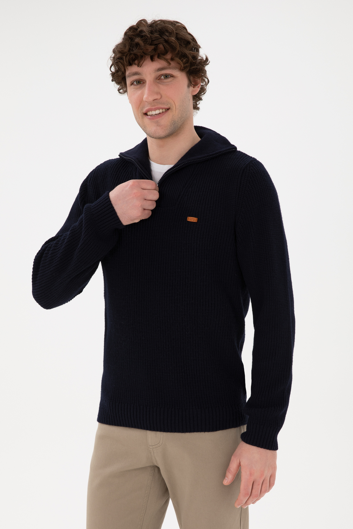 U.S. Polo Assn. Erkek Regular Fit Yarım Fermuarlı Lacivert Kazak 50297047-VR033 görsel 3