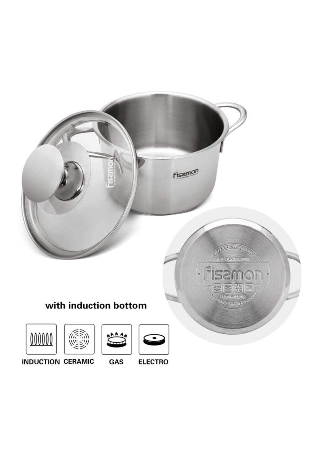 Fissman-Saucepot with Glass Lid Silver 12cm/0.8LTR Bambino Series Stainless Steel 3