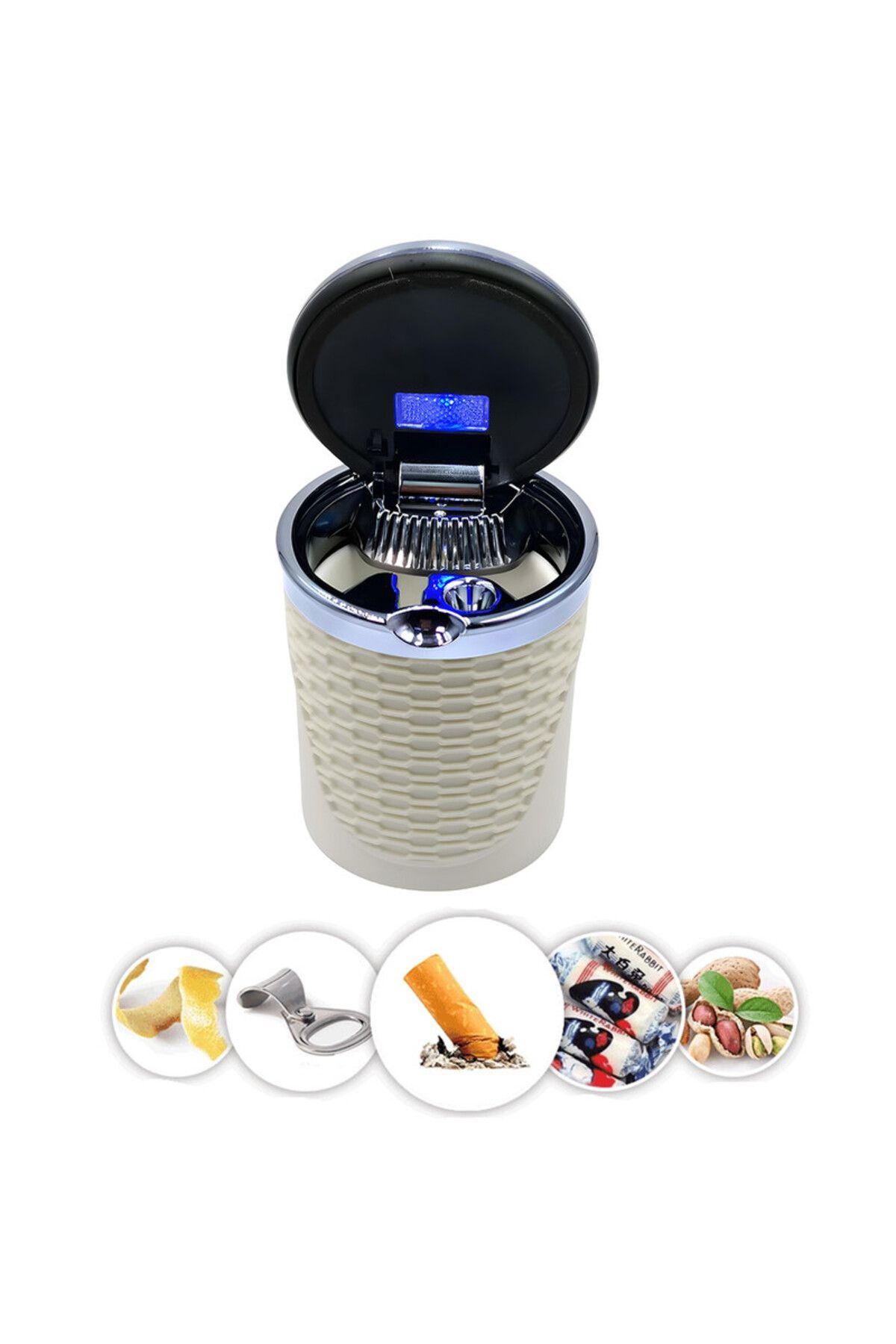 Generic-Car Ashtray with LED Light and High-Temperature Resistant Stainless Steel Design Beige 5