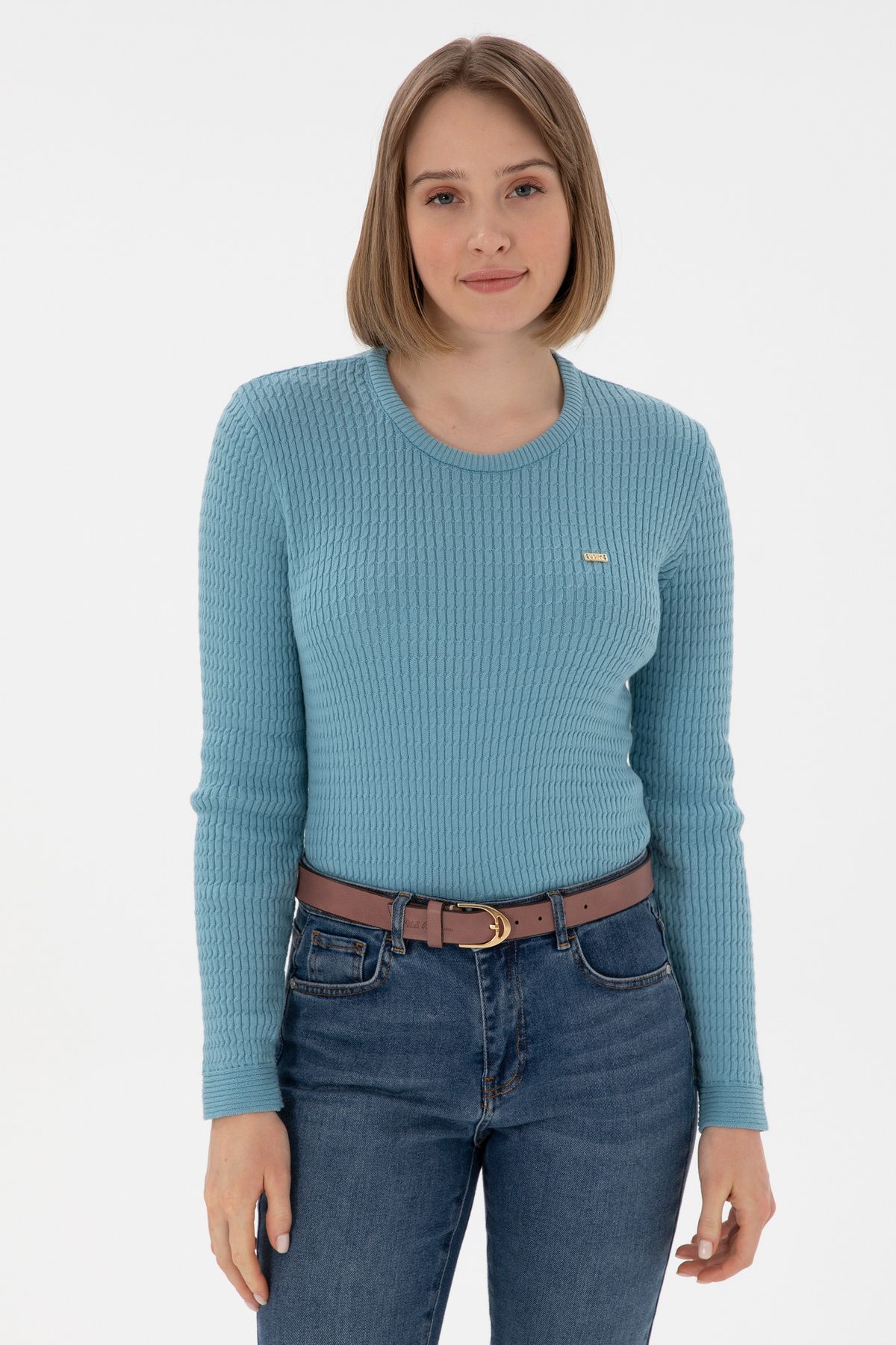 U.S. Polo Assn.-Women's Blue Crew Neck Basic Sweater 50312922 -Vr036 1