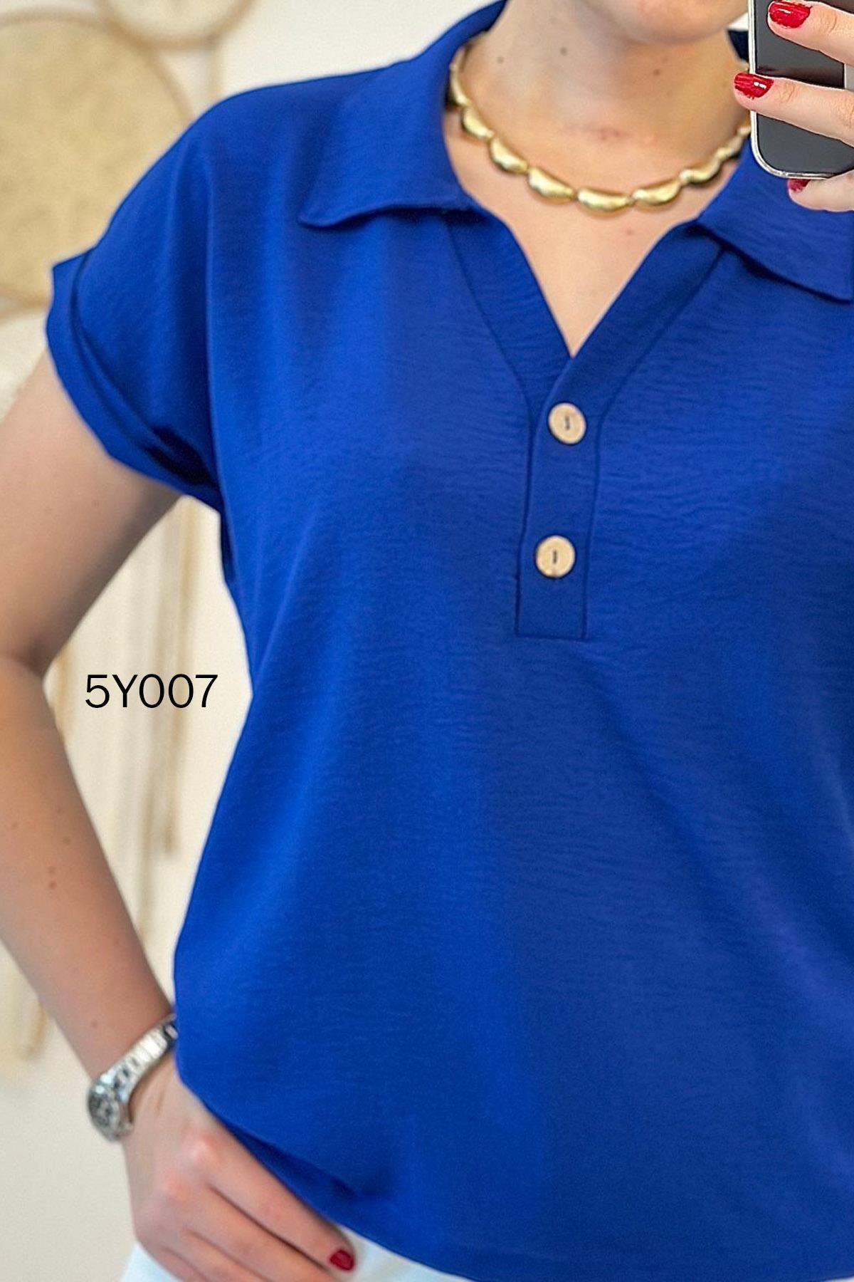 İnce Topuk-Polo Neck Buttoned Aerobin Blouse 5Y007 3