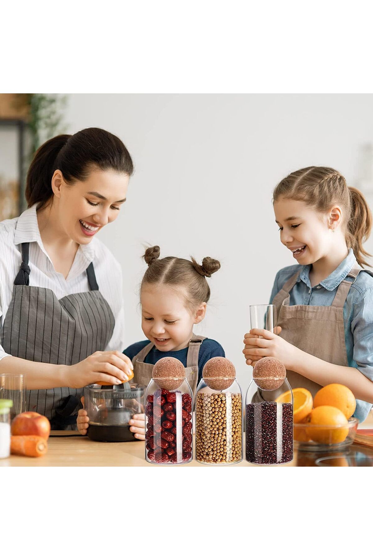 AKDC-Glass Food Storage Canister with Airtight Cork Lid [800ml/27Oz], Set of 3 for Kitchen Pantry 7