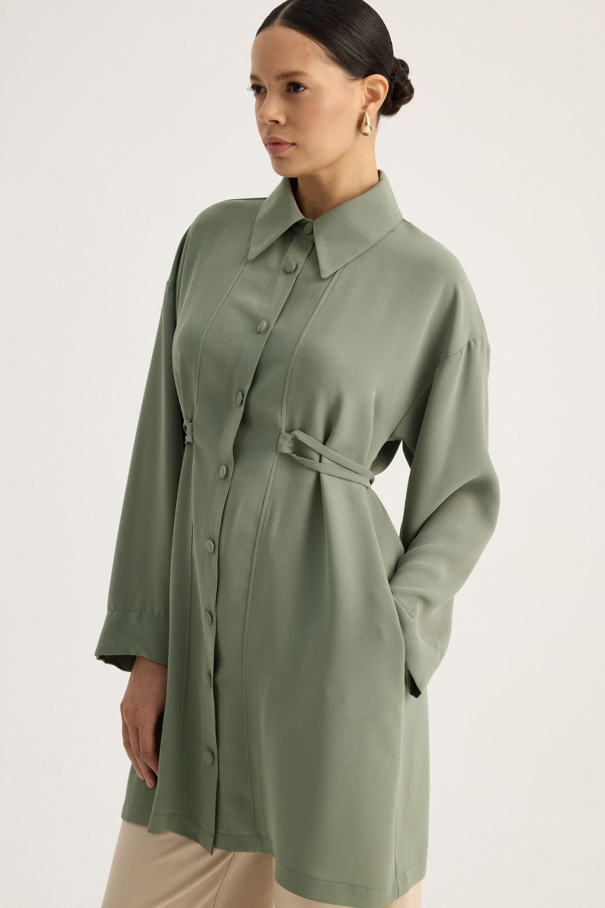 ZÜLAYS-Shirt - Collar Tunic, Dark Mint Tone 1