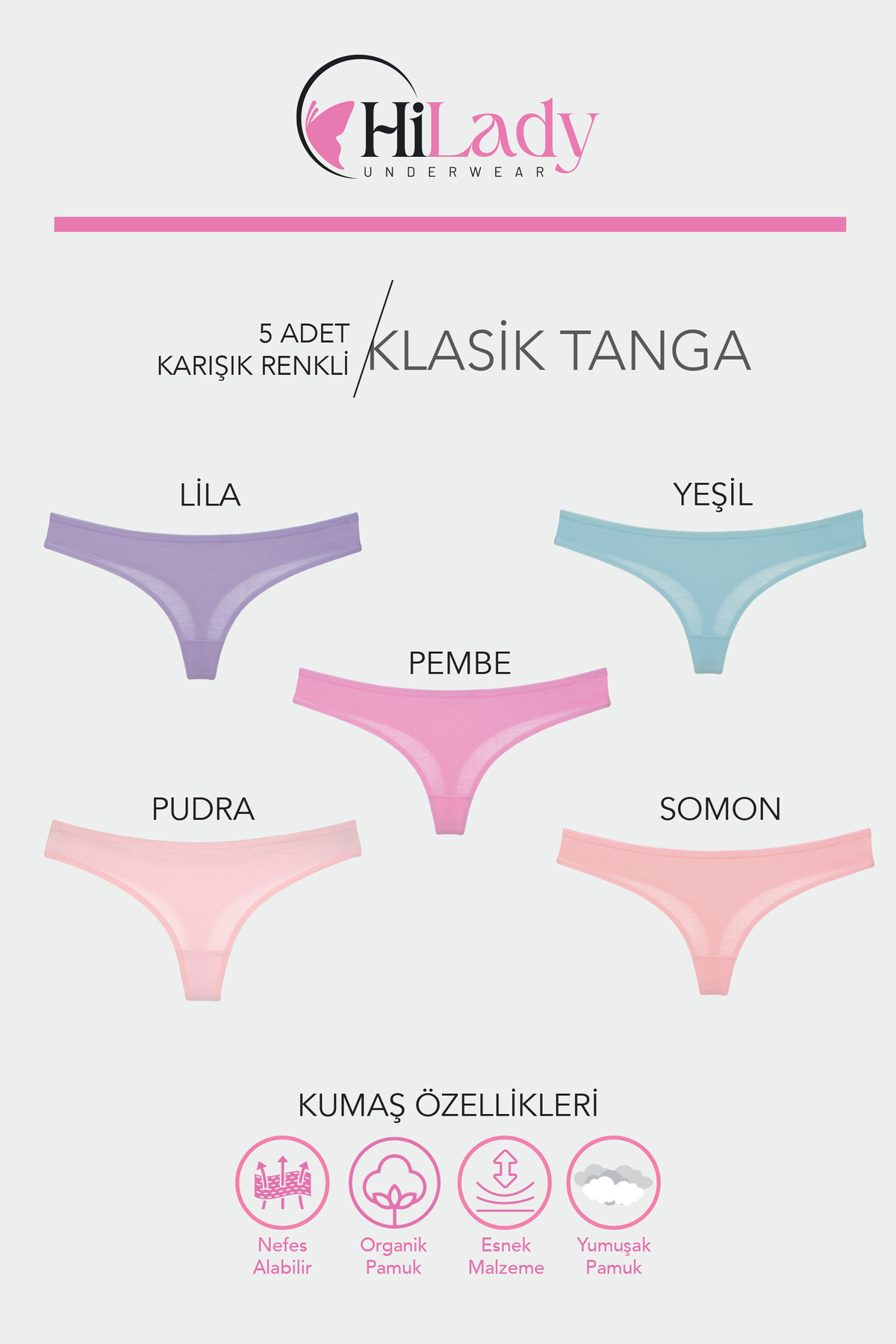 Hilady-PACK DE 5 CHILOȚI MOI DESCHI DE BUMBAC TANGA STRING 2
