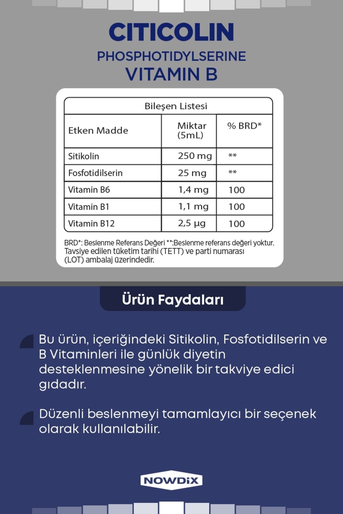 Nowdix-Supplement Food Containing Citicolin Phosphotydylcerin 150 ml 2