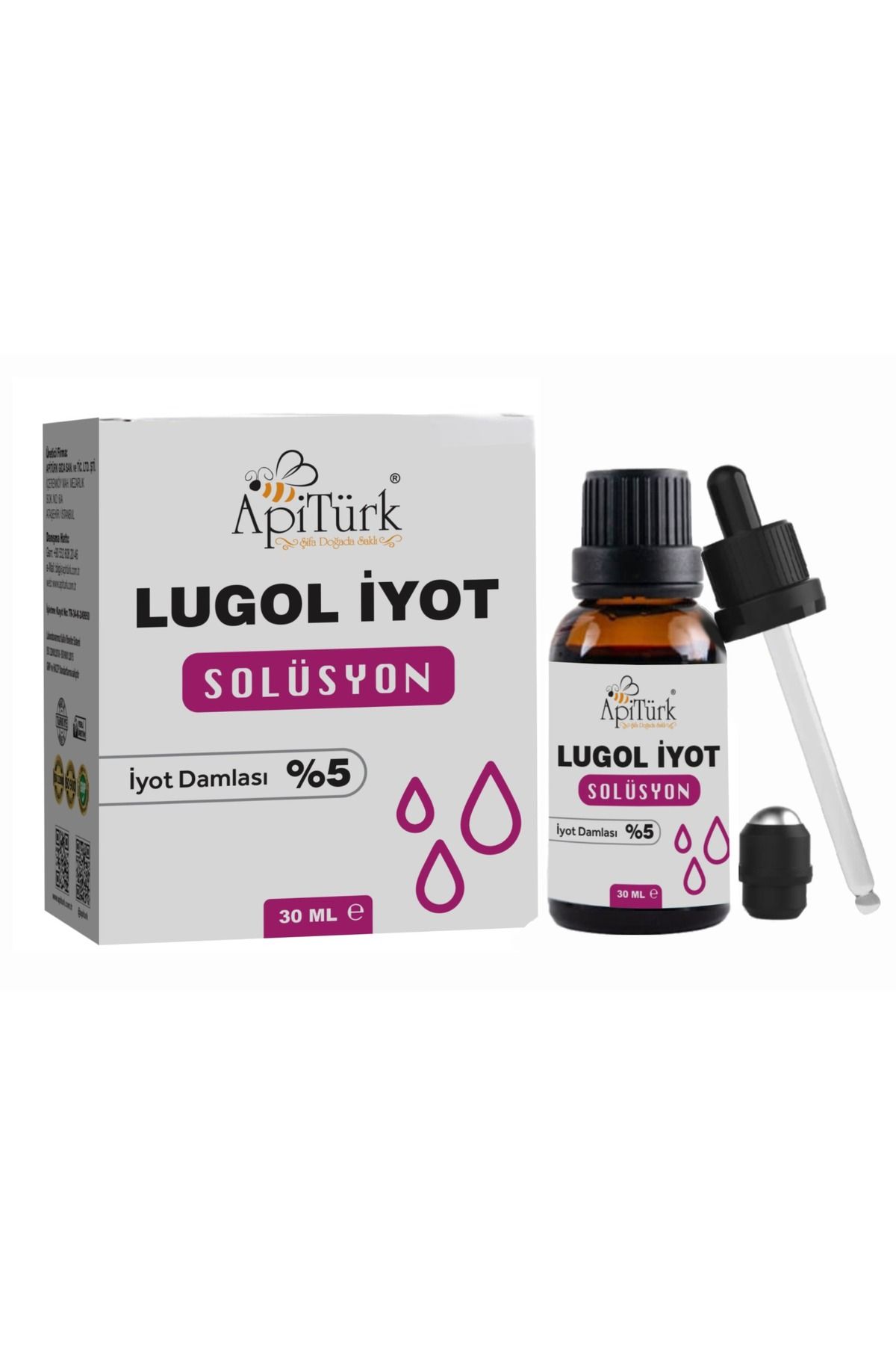 APİTÜRK-Lugol Iode Solution 30ml 5% Iodine Drops 5