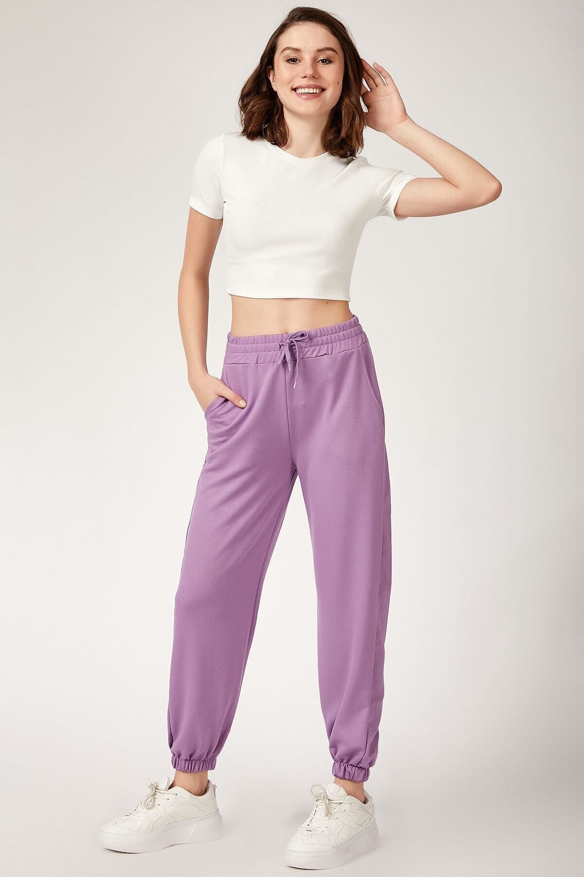 TRQOM-Women's Sweatpants Set of 3 Lilac-Navy Blue-White 2