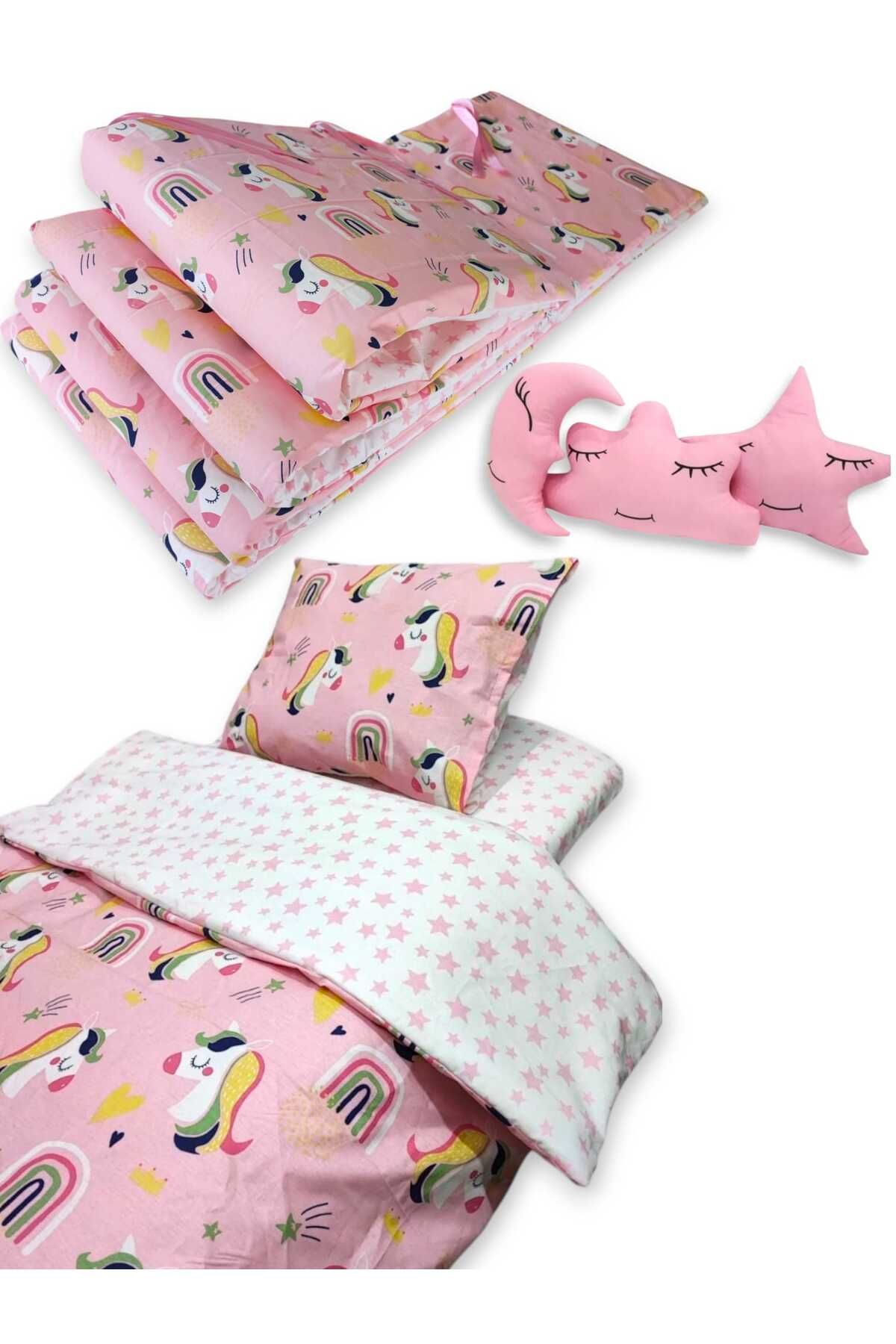 Bebek Özel-100% Cotton 60X100 Furniture Crib Sleeping Set Pink Unicorn (10 Pieces) 1