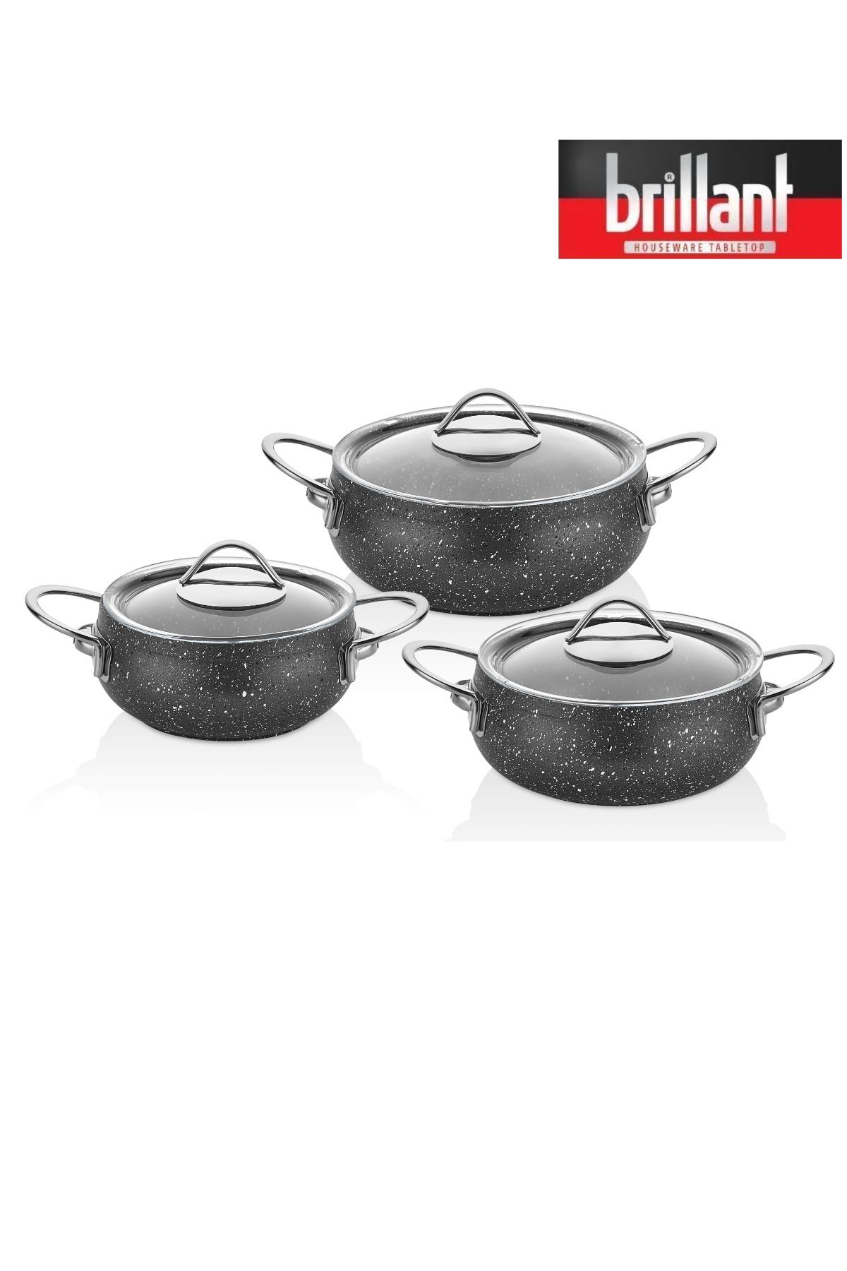 Brillant-Luxury 6 Piece Granite Pot Casserole Set 16/18/20 cm Fireproof Non-Stick Casserole Pot Set Tora Anthracite 1