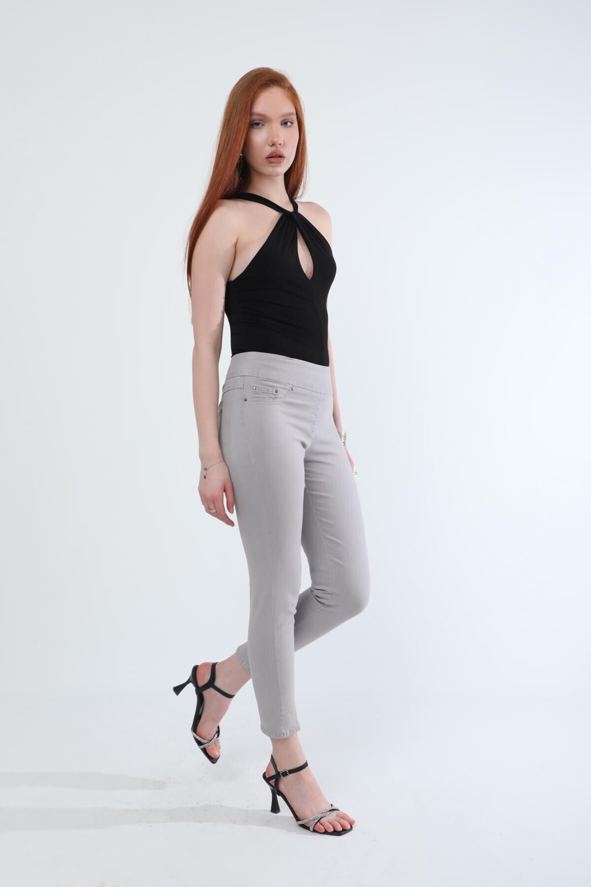 Bluewhite-Pantaloni de jeans flexibili din Lycra pentru femei gri 2