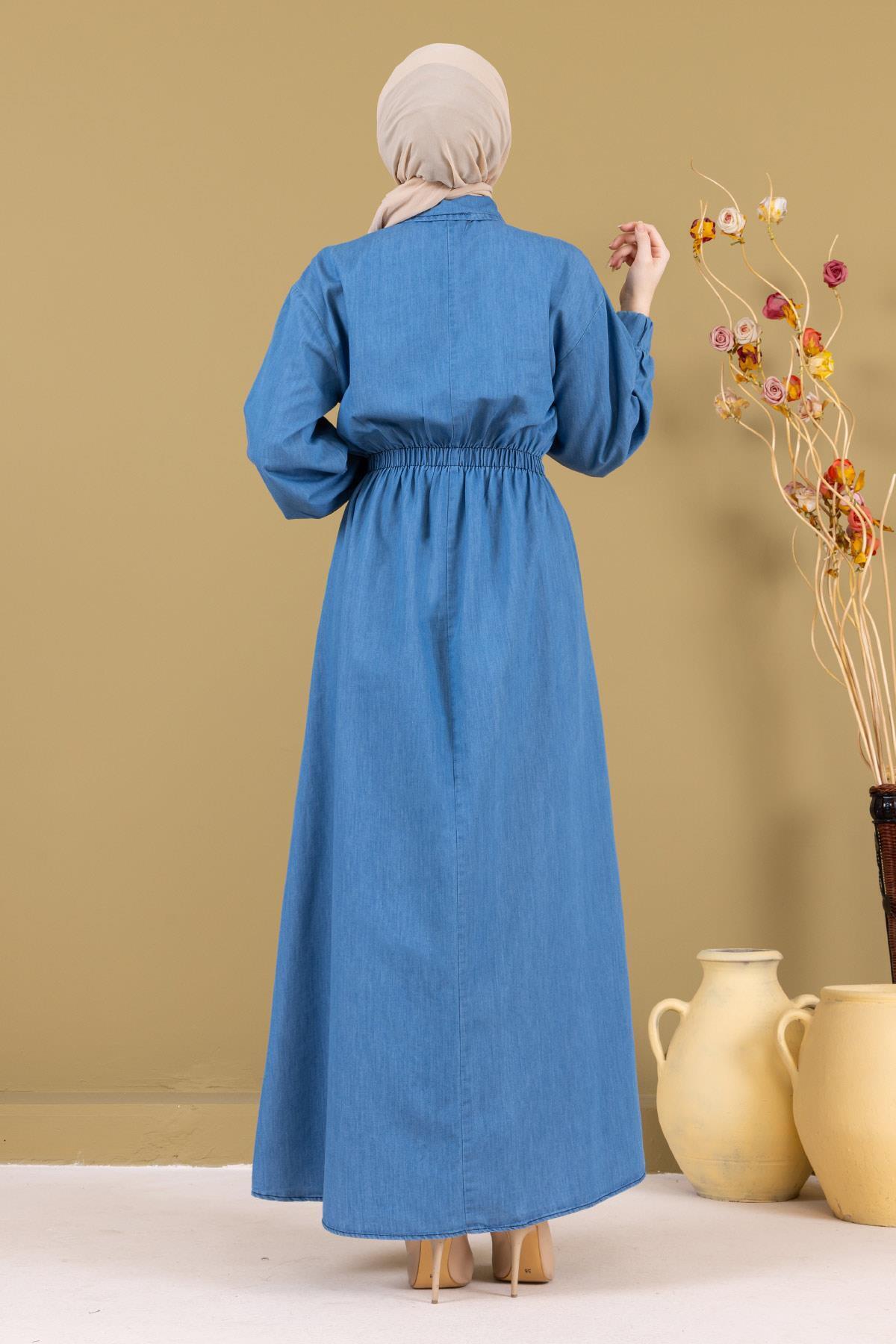 Modamihram-Maybe Elastic Denim Dress - Zippered Light Blue 19240 4