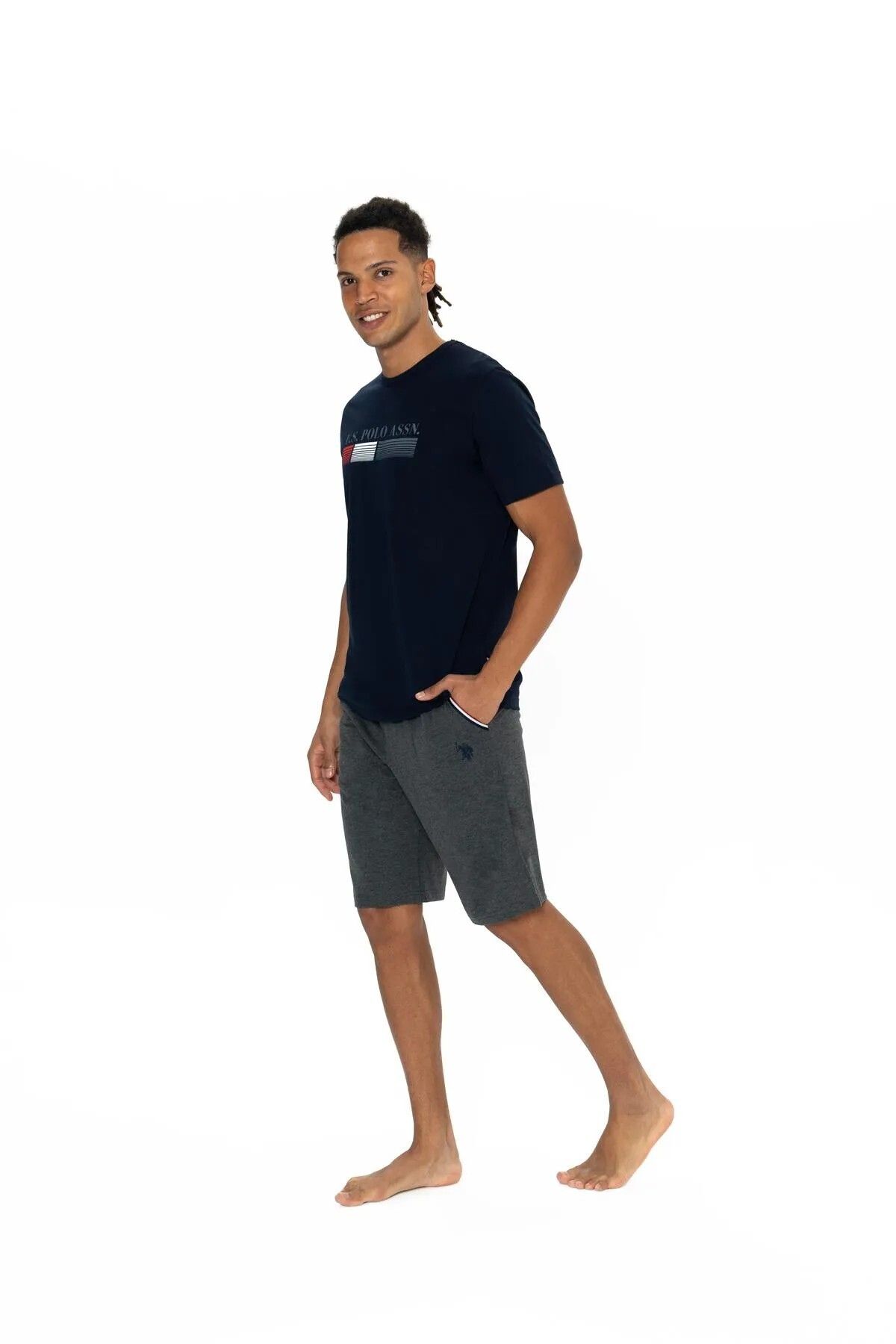 U.S. Polo Assn.-U.S. Polo Assn. Men's Bottom Top Round Neck Pajama Shorts Set 2