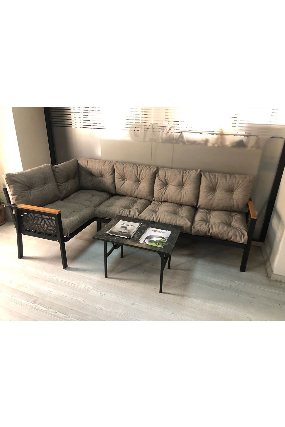 adımshops Miami melisa 3+2 Köşe Yön değiştirilebilir Koltuk Takımı Balkon-bahçe-kafe mermerdesen 70x50cm sehpa