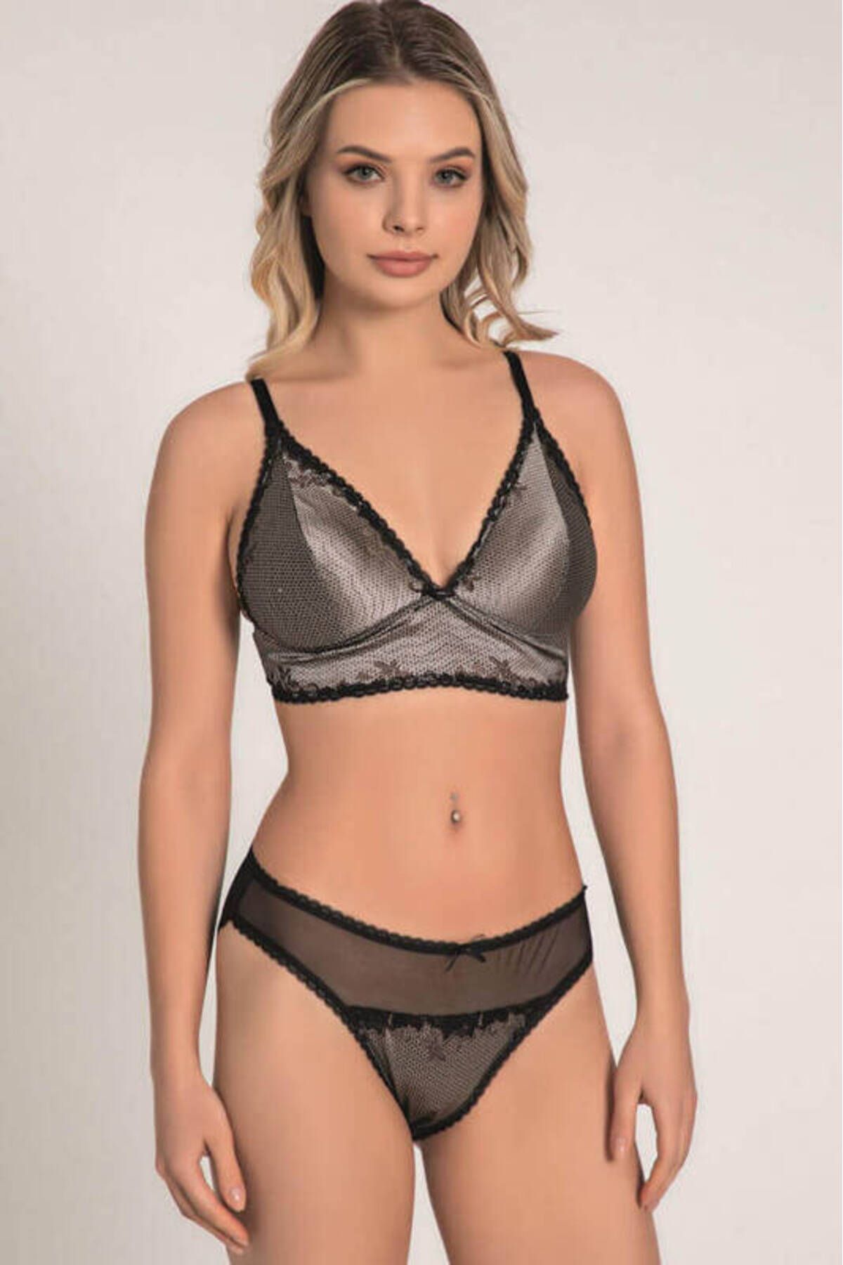 SheyMa Giyim stl Balensiz Desteksiz Dolgusuz Dantelli Bralet Sütyen ve Slip Takım 4209