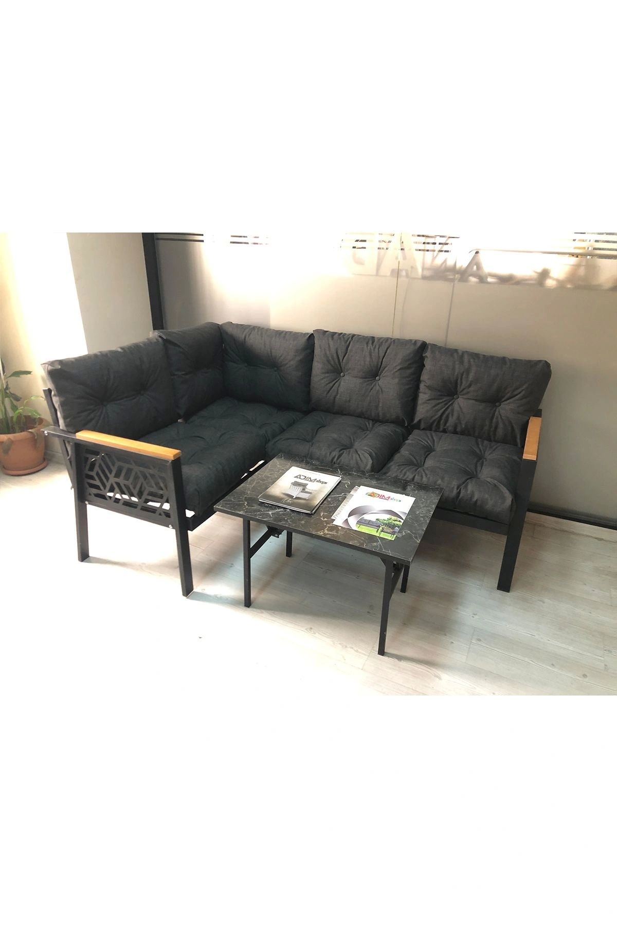 adımshops Miami melisa 2+2 Köşe Yön değiştirilebilir Koltuk Takımı Balkon-bahçe-kafe mermerdesen 70x50cm sehpa