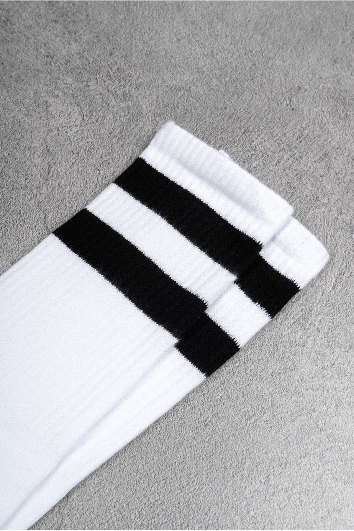 UKHWD SUPPLY-White Black Two Striped Cotton Skate Tennis Men's Socks 40-45 2