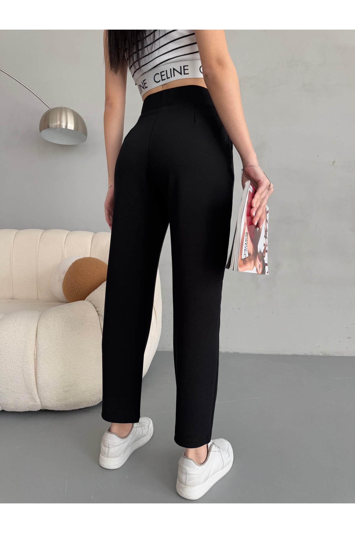 alanora  Kadın Yüksek bel Havuç Kesim Esnek/ Likralı Kumaş Pantolon - Görsel 6