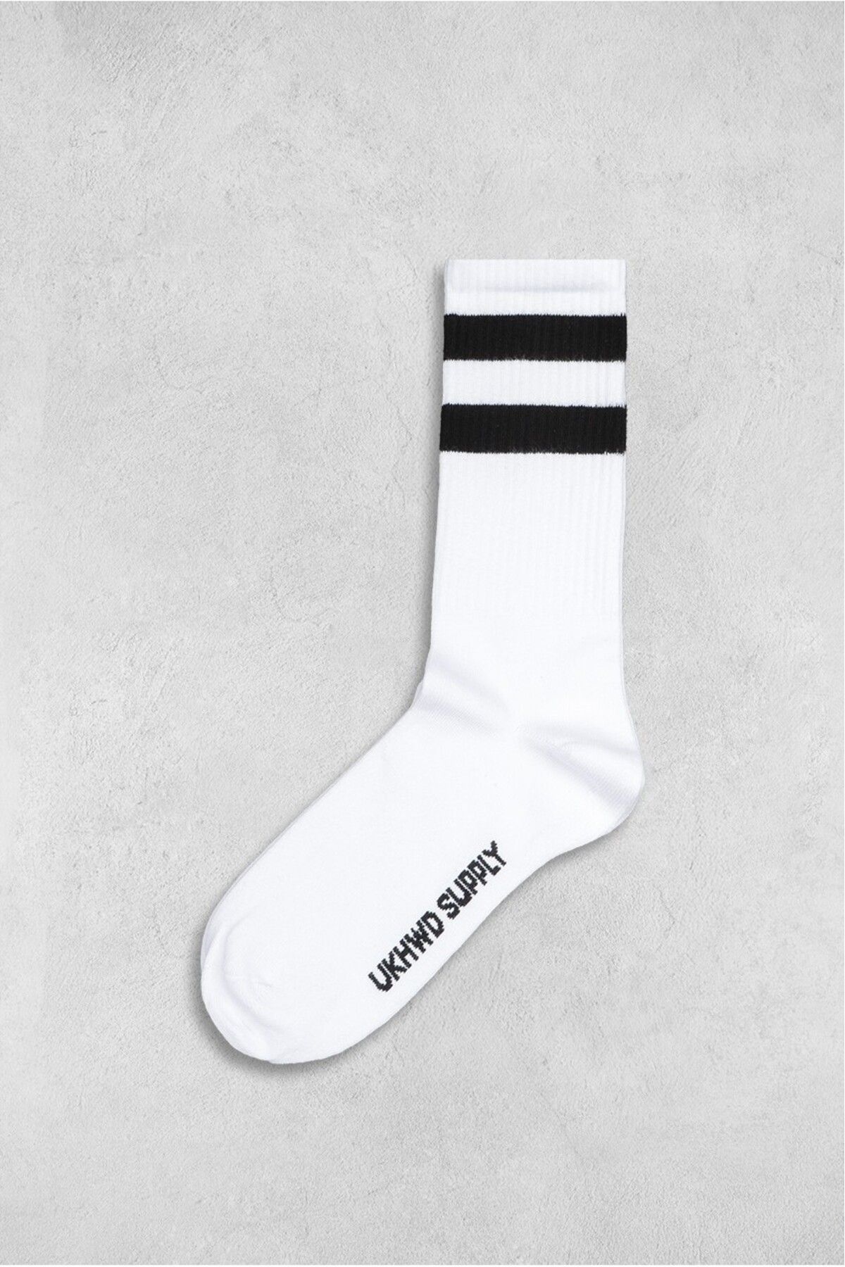 UKHWD SUPPLY-White Black Two Striped Cotton Skate Tennis Men's Socks 40-45 1