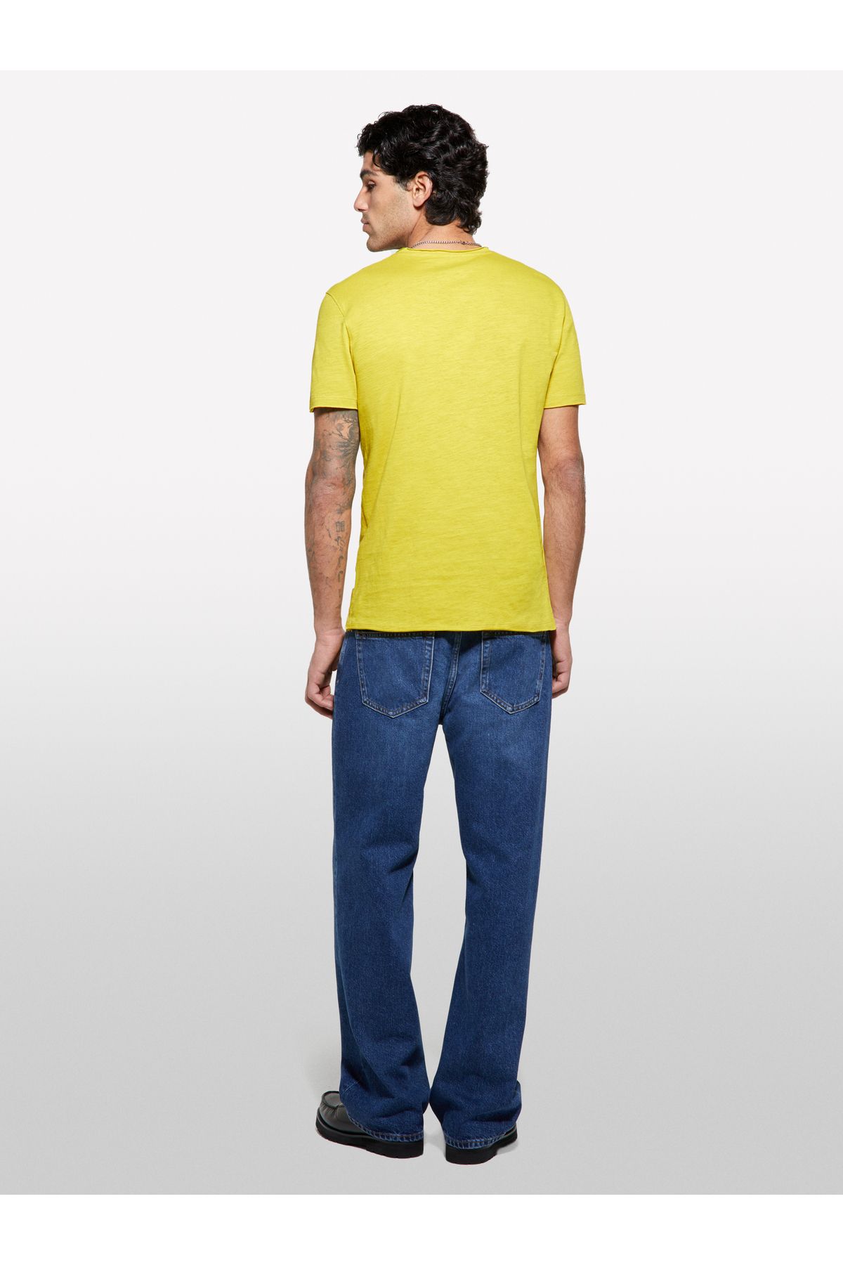 Sisley-Men's Mustard Yellow 100% Cotton Crew Neck Slim Fit Slub T-Shirt 4